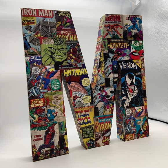 Marvel Comics Letter M Wall Hanging Retro Comics Wooden Wall Decor - Picture 8 of 16
